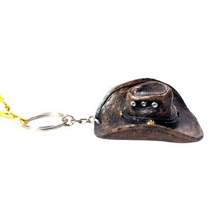 Rivers Edge Cowboy Hat Keychain Western Style Brown Stoneware Silver Metal Gift
